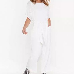 NASTGAL NWT White Keep On Hustling Crew Neck Belted Boilersuit